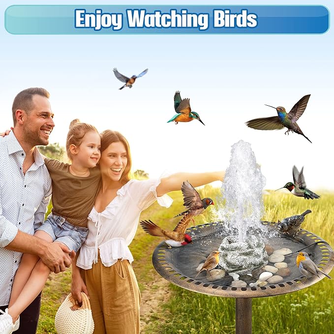 Bird Bath Fountain, Bird Bath Water Fountains with 7W Water Pump, Gray Moss Resin Granite Water Fountain Rock Waterfall for Birdbath, Bird Feeder