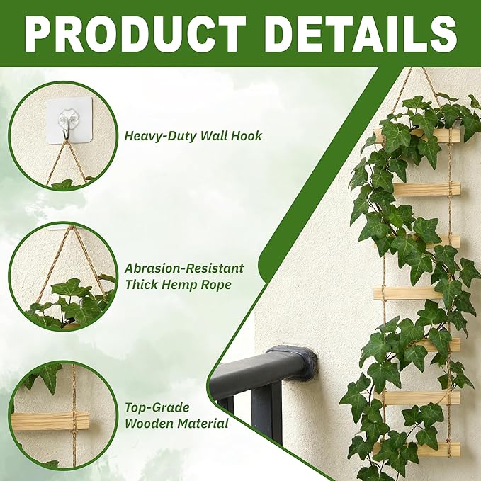 Extra Tall 3ft Wooden Ladder Trellis for Climbing Plants - Sturdy Indoor/Outdoor Plant Support,Easy Assembly & Space-Saving Vertical Garden Decor for Potted Plants, Vines, Pothos, Monstera
