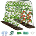 Cucumber Trellis, Metal Garden Arch Trellis for Raised Bed, 63 x 48inch U-Shape Garden Trellis for Climbing Plants Outdoor, Vegetables Fruit Plant Support with Netting, Gardening Supplies (Green)