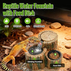 MIXJOY 2 in 1 Reptile Water Fountain with Food Dish 550ML, Reptile Waterfall Drinking Fountain with Adjustable Flow, Natural Resin, Reptile Water Dispenser for Bearded Dragon Gecko Lizard Chameleon