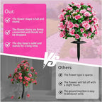 Artificial Flowers for Outdoors, Faux Outdoor Plants Fake Plants Topiary Balls Artificial Outdoor Set of 2 with Ground Spike for Home Front Porch Patio Garden Decor (Pink)