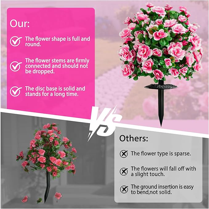 Artificial Flowers for Outdoors, Faux Outdoor Plants Fake Plants Topiary Balls Artificial Outdoor Set of 2 with Ground Spike for Home Front Porch Patio Garden Decor (Pink)