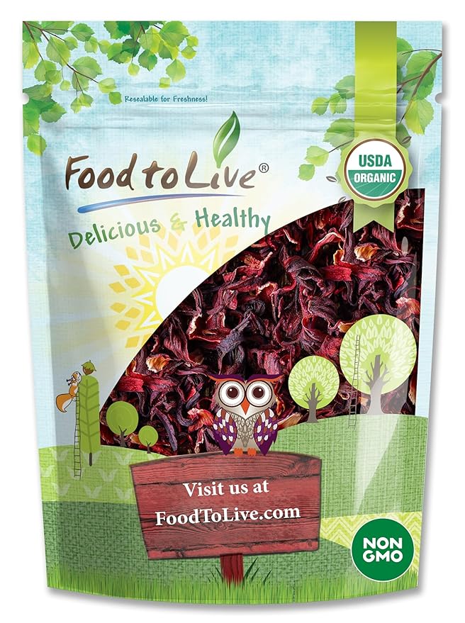 Food to Live Organic Hibiscus Flowers, 2 Ounces – Whole Petals. Great for Herbal Tea. Non-GMO. Caffeine-free. Good Source of Vitamin C. Bulk. Kosher