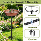 Gtongoko 3.2 Inch Deep Metal Bird Bath for Outside Heavy Duty, 35 Inch Height Bird Feeder Birdbaths for Outdoors, Garden Bird Bath Bowl with 5-prongs Base