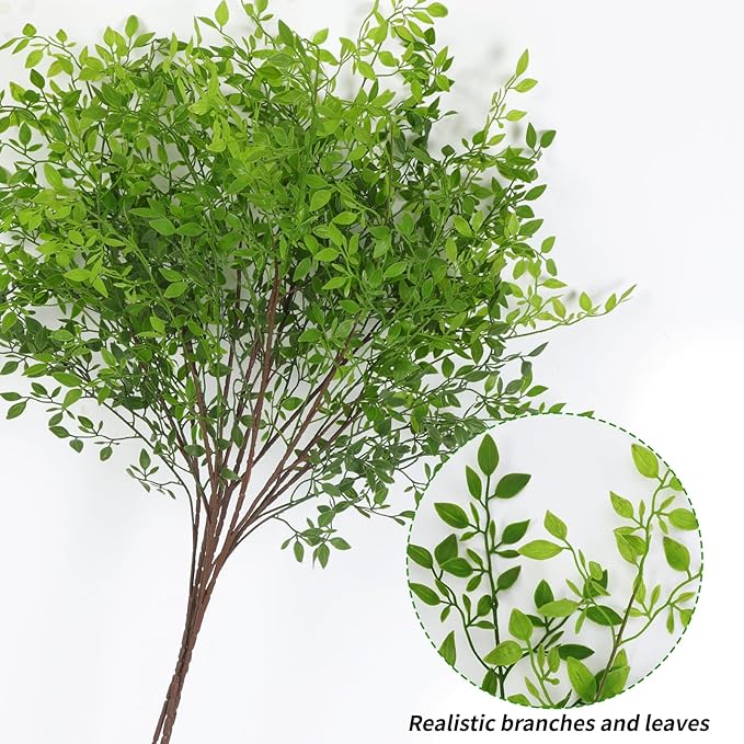 CEWOR 4pcs Artificial Plants Fake Greenery Branches for Vase, 43.3 Inch Green Nandina Long Steams for Tall Vase, Fake Plants Spring Stems for Wedding Garden Office Home Décor