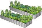 2PCS 10x3x1ft Galvanized Raised Garden Bed,Outdoor Planter Box Metal Patio Kit Planting Bed for Vegetables Flowers Herb,Silver