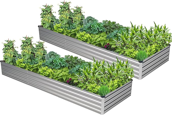 2PCS 9x3x1ft Galvanized Raised Garden Bed,Outdoor Planter Box Metal Patio Kit Planting Bed for Vegetables Flowers Herb,Silver