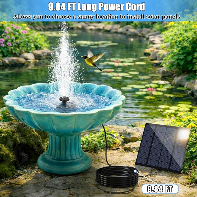 Yeomi Solar Pump for Fountain, 1.8W Outdoor Solar Water Pump with Separate Solar Panel & 9.84Ft Cable, Built-in Filter, Solar Water Fountain for Garden Patio Pond Decoration