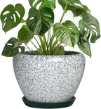 Ceramic Flower Pots - 8 Inch Pots for Plants Indoor Outdoor, Round Plant Pot Indoor with Drainage Hole and Saucer, Modern Decorative Planter, Bedroom Decor, Gardening Gifts, Crackle Green