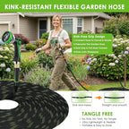 Non-Expanding Garden Hose 75 ft, Lightweight Hose & Flexible Water Hose With 10-Pattern Spray Nozzle, Kink-Free Design, Durable Leakproof Yard Outdoor Hose, Portable Storage Strap, 75 Feet