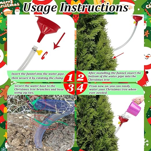 2 Sets Christmas Tree Watering Funnel, Reusable Christmas Tree Watering System with 5 Feet Hose and Funnel Convenient Xmas Tree Watering Device Plant Watering Tool for Indoor Outdoor Plants