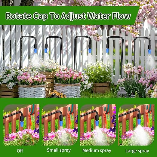 165FT Drip Irrigation System with Timer, Automatic DIY Garden Watering Kit with 1/2" & 1/4" Tubing, Solid Brass Connectors & Adjustable Sprayers for Plants, Garden, Lawn, Greenhouse, Raised Beds