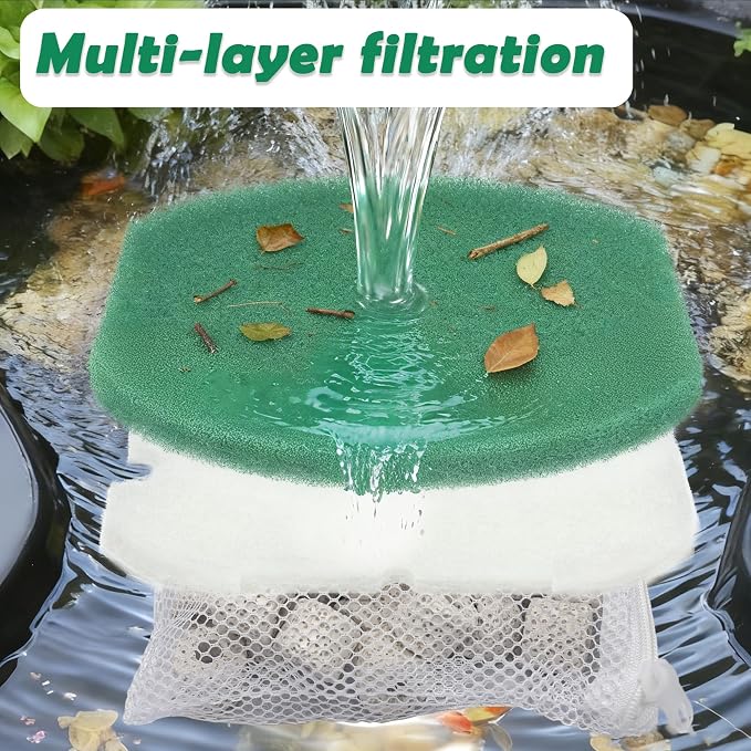 NEWKE 16 Pack Filter Media Set for Aquagarden Suitable for Inpond 5in1 200 Gallon Model, Pond Filter White Floss & Foam Filter Pads & Ceramic Rings