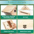 Dreyoo 2 Pack Wren House, 1-1/8'' Entrance Hole Hanging Wooden Wren Bird Houses for Outside with Metal Guard, Air Vents, Pine Wood for Chickadees (Wood Color)