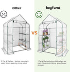 Heyfurni Walk in Greenhouse with 3 Tier 6 Shelves,2 More Bottom Shelves Reinforced Plant House, Growhouse/Green House for Outdoor,PE Cover 143x73x195cm
