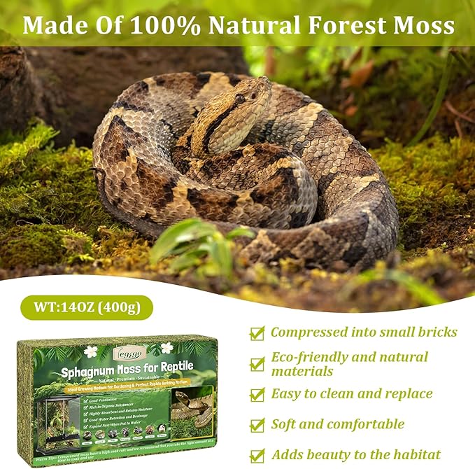 Legigo 14 OZ Sphagnum Moss for Reptile- 16 QT Natural Reptile Moss Terrarium Moss Substrate, Snake Tank Moss Peat Moss Reptile Bedding for Snake, Gecko, Ball Python, Frog and Orchids Plants