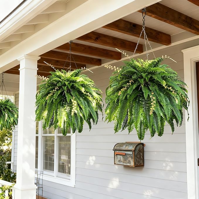 2pcs 48in 88 Blades Artificial Boston Ferns for Outdoors Large, UV Resistant Faux Outdoor Plants,Weatherproof Fake Ferns Plants Outdoor Indoor for Garden Porch Patio Home Decor