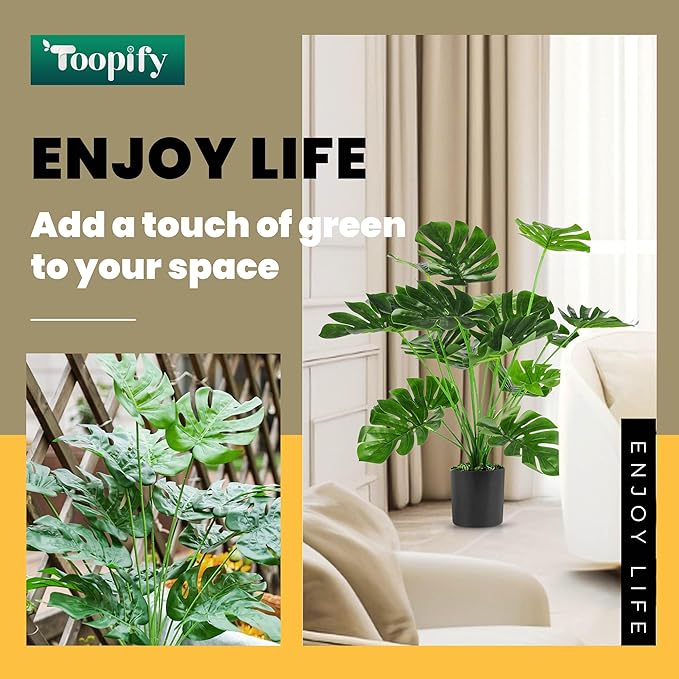 Toopify 28" 2Pack Large Fake Plants Artificial Palm Tree in Pot for Indoor and Outdoor Home Office Decor (Medium)