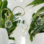 HDCRYSTALGIFTS 9pcs 30mm Crystal Ball Prism Suncatchers with 7.5'' Gold Plant Pot Trellis for Miniature Garden and Potted Plant Decorations, Fairy Garden Sun Catchers for Indoor Plants Accessories