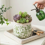 DREAMLOOM Vintage Ceramic Planter for Indoor Plants,6.1" Ice Crack Cottage Scroll Vase Tuscan Decor Flower Pots with Drainage Holes Home Kitchen Farmhouse Antique Decorative Gift (Green-Corrugated)