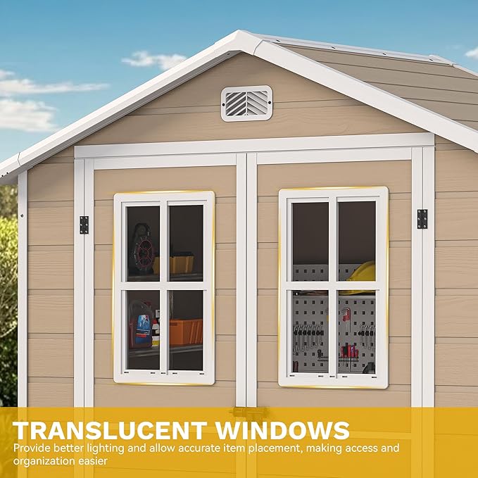 DWVO Outdoor Storage Shed 6x4.4ft Plastic Garden Tool Shed with 2 Vision Windows, Double-Wall Outside Shed for Mower Lawn, Garden Tool for Backyard Lawn Patio, Lockable