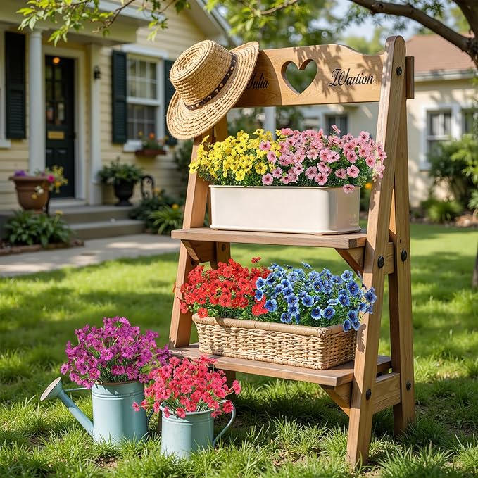 Alupssuc 64 Bundles Artificial Flowers for Outdoors Decoration, UV Resistant Silk Faux Floral Spring Fake Plastic Plants Greenery for Outside Indoor Home Garden Porch Window Box Decor, Mix 6 Colors