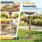 VIVOHOME Bird Bath with Solar Fountain for Outside, Polyresin Pedestal Bird Baths with Solar Powered Pump for Outdoor, Garden, Weather-Resistant Birdbaths with 20" Bowl, Golden