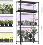 Plant Stand with 6 Pack 3-Color Grow Lights, 36" W x 14" D x 63" H, 4-Tier Plant Shelf with Thermometer & Timer, Wide Plant Rack for Indoor Gardening, Seed Starting, Herbs & Flowers