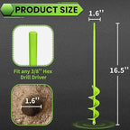 Green Garden Auger Drill Bit for Planting, 1.6"x16.5" Post Hole Digger & Bulb Planter Tool, Fits 3/8" Hex Drive Drill, for Seeds, Flowers, Tree Roots, Fence Posts and so on