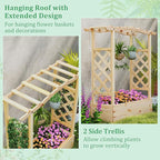 HAPPYGRILL Raised Garden Bed with Trellis, Wood Planter Box w/Hanging Roof, Drainage System, Elevated Garden Box for Climbing Vine, Outdoor Planter w/Trellis for Patio Balcony, 44" x 14" x 45"