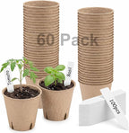 NEWMIAO 60 Pack 3.15 Inch Peat Pots, Biodegradable Seed Starter Pots for Seedlings with Drainage Holes, Germination Nursery Pots Kit Including 100 Plant Labels for Gardening (Round-60pcs)