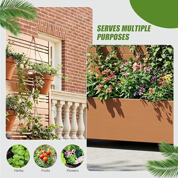 Casaphoria Metal Raised Garden Bed with Trellis and Wheels, 72"x47"x16" Arched Planter Box for Climbing Plants, Vegetables & Vines, Features Drainage Holes and Privacy Screen, Brown-Harold