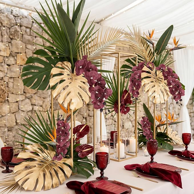 6PCS Artificial Orchid Flowers 27’’ Silk Faux Phalaenopsis Orchids Fake Orchid Stems for Vase Table Centerpiece Home Wedding Party Garden Decoration(Dark Red)