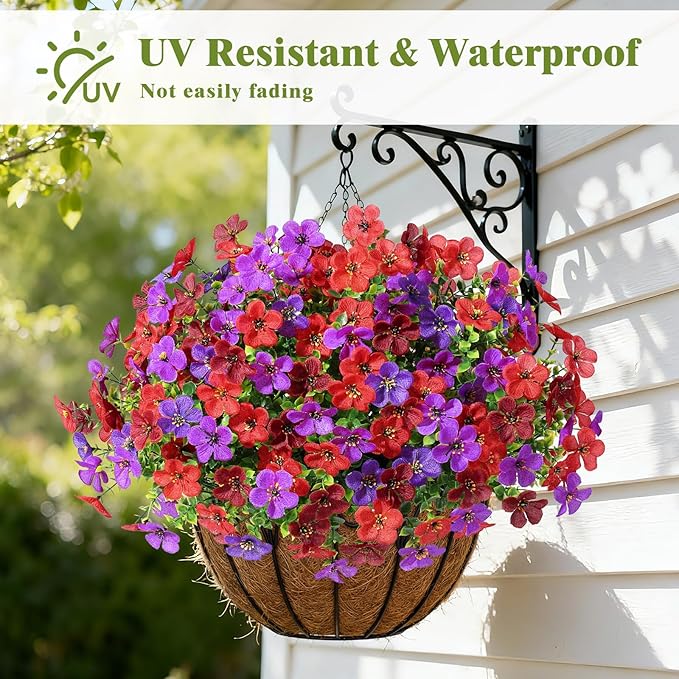 Alupssuc 20 Bundles Artificial Flowers for Outdoor Indoor Decoration, UV Resistant No Fade Fake Plants Eucalyptus, Colorful Faux Spring Flowers for Outside Yard Porch Patio Garden Home Window Box