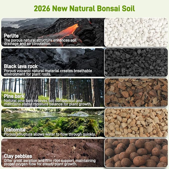 Avalution Bonsai Soil 3QT,Organic Bonsai Soil Mix Perlite,Lava Rock,Pine Bark,Clay Pebbles for Indoor Plants,Premium Fast Draining Pre Mixed Potting Soil for Bonsai Trees Repotting