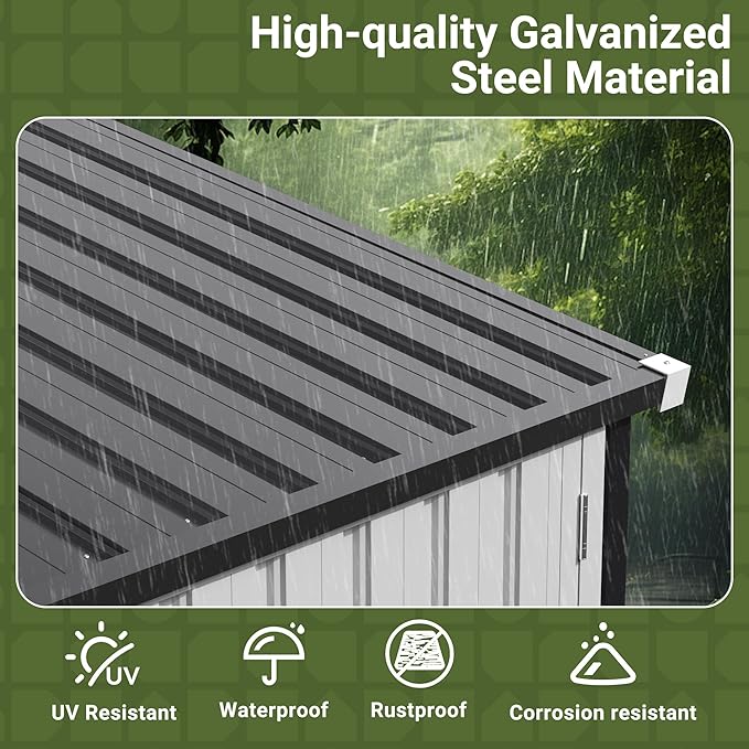 Polar Aurora 10X14 FT Metal Outdoor Storage Shed with Window, Heavy-Duty Galvanized Steel Garden Shed with Lockable Doors and 4 Vents, Large Weatherproof Tool Shed for Backyard Patio Outside, Black