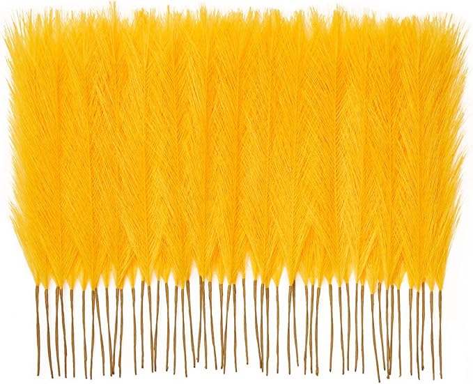 50PCS Pampas Grass Decor, 17" Yellow Pompas Grass, Fluffy Small Pampas Grass for Vase Filler Home Wedding Wall Table Party Decoration