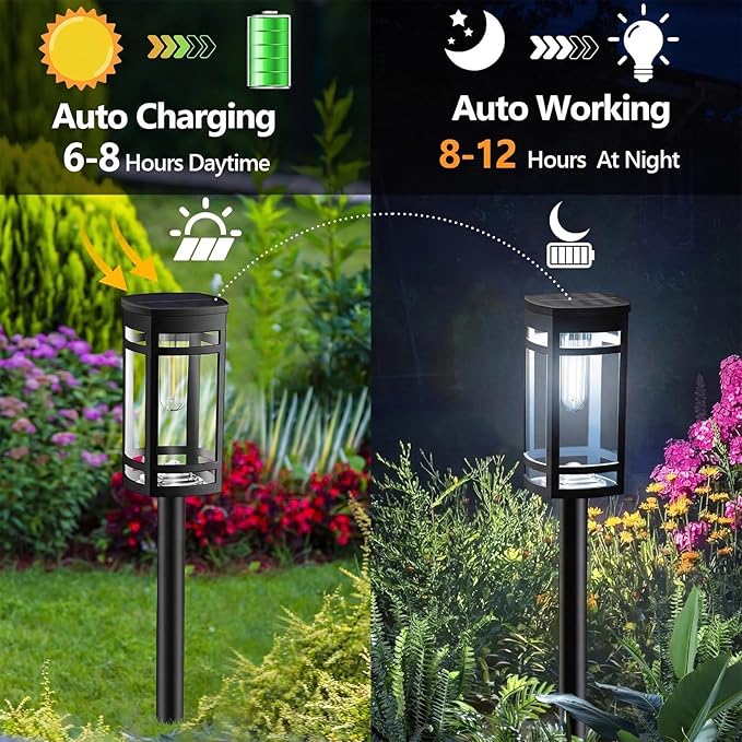 EXCMARK 12 Pack Solar Lights Outdoor Waterproof for Garden Pathway Walkway Driveway Yard Lawn Decorative Landscape Lighting. (Cool White Light, 12)