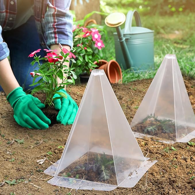 40 Pieces Garden Cloches for Plants, Reusable Plastic Plant Seedling Protector with 80 Ground Securing Peg, Transparent Bell Jar Cloches to Protect Plants from Birds, Slugs, sun, Frost, Freeze Weather