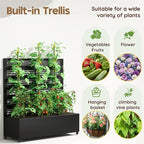 Metal Raised Garden Bed Trellis Large Outdoor Planter Box for Patio,Balcony Privacy Planters for Patio 48.4" x 47"x 15.7 Wheels Drainage Holes,for Climbing Vegetables,Flowers,Vines（Black）