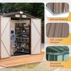 Aoxun 6x4ft Shed with Floor Heavy-Duty Galvanized Steel Outdoor Storage Shed with Double Doors, Ventilated Weatherproof Design for Bike/Generator/Tool Organization (Brown with Floor)