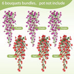 Artificial Flowers for Outdoors Spring Decor, 6 Bundles UV Resistant Realistic Faux Silk Hanging Flowers, Fake Plants for Planter Indoor Outside Garden Porch Patio Balcony Yard Farmhouse