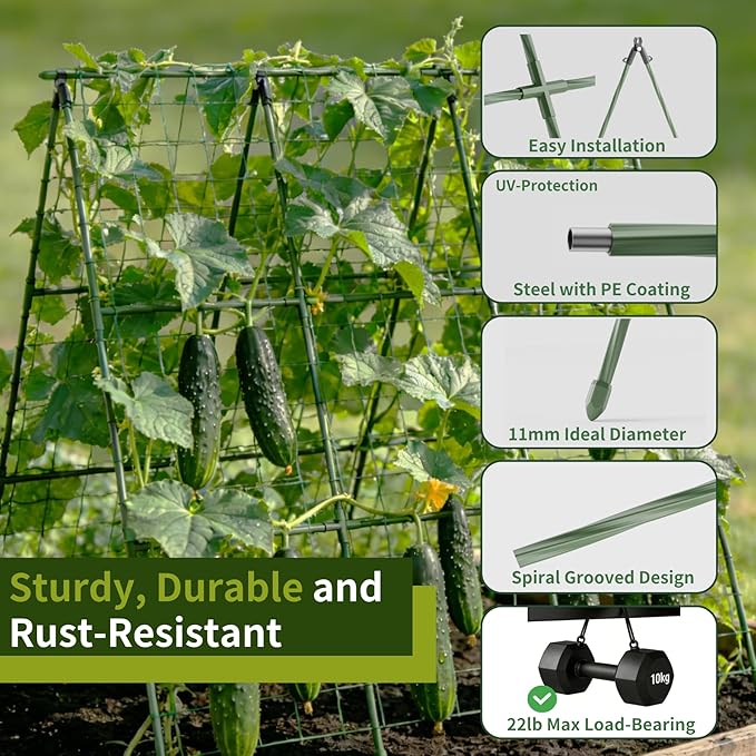 Miory Cucumber Trellis, 48"×48" Garden Trellis for Raised Bed, A-Frame Vegetable Trellis for Climbing Plants Outdoor, Support for Tomatoes, Zucchini, Vines, Flowers
