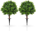 JTING' CHOISIR Set of 2 Artificial Boxwood Topiary Ball Trees with Ground Spike, 26 Inches UV Resistant Fake Plant Bushes Shrubs, for Indoor Outdoor Front Porch Garden (Boxwood)