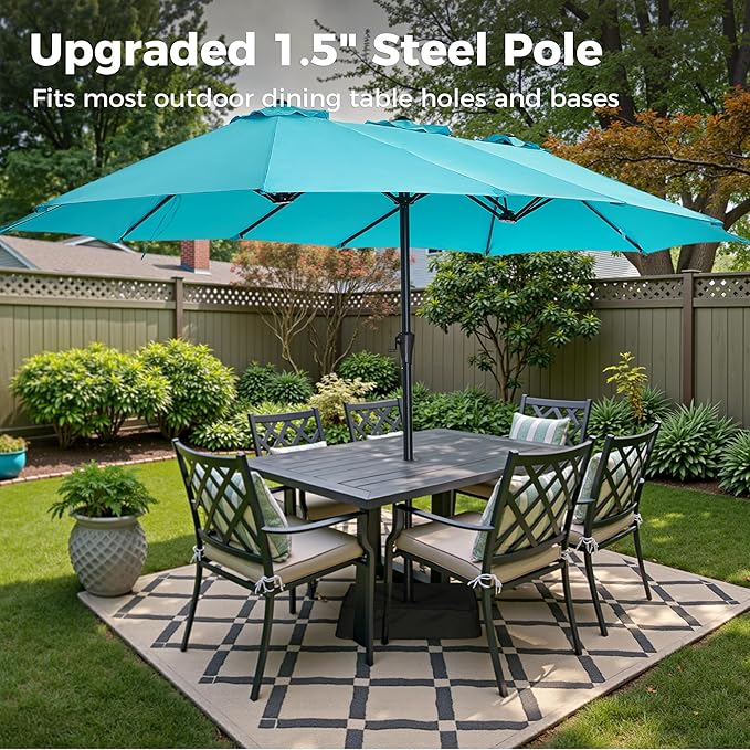 SUPERJARE 13FT Outdoor Umbrella for Patio, Double sided Pool Umbrellas with Fade Resistant Canopy, Large Table Umbrella for Deck, Market, Backyard - Light Blue(No Base)