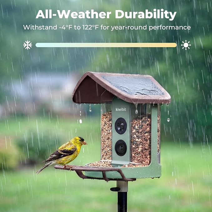 Kiwibit Solar Smart Bird Feeder with Camera No Subscription, AI Bird Species Identification, 4K UHD Live Video & 8MP Photos, Wireless Outdoor Wild Bird Watching Gifts for Bird Lovers, Brown