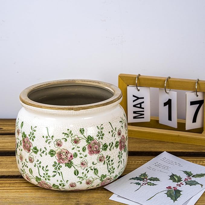 Dosayes Large Ceramic Pot for Planters, Ice Crack Glazed Flower Pot with Drainage Holes,5.91inch Vintage Planters for Indoor and Outdoor (RED)