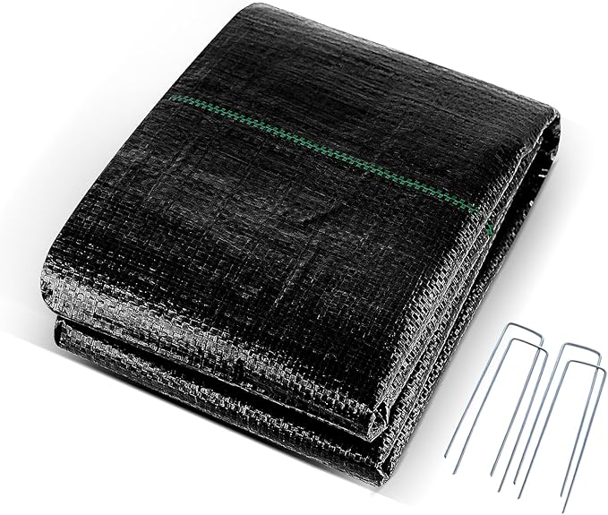 Approx.3.3FT×13FT Weed Barrier Fabric,Landscape Fabric,3.2oz Weed Barrier Fabric Heavy Duty,Weed Control Garden Cloth,Woven Geotextile Fabric for Garden Beds, Underlayment, with 4 U-Securing Pegs