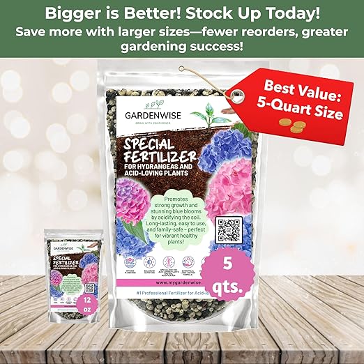 GARDENWISE Slow Release Hydrangea Fertilizer with Iron & Sulfur – Indoor & Outdoor Soil Acidifier for Miracle Growth (3 qt)