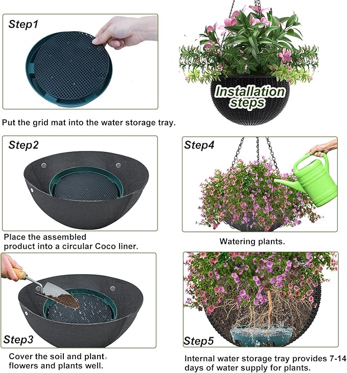 10 Set Invisble Hanging Basket Insert 5.1”Hang Basket Drip Pan Invisble Self Watering Planter Insert Plant Saucers Tray Plastic Water Catcher Tray Plant Auto Watering Devices For Hanging Basket